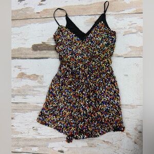 Guess Rico Sequin Romper XS Multicolor Rainbow Black Disco Festival Party Girl